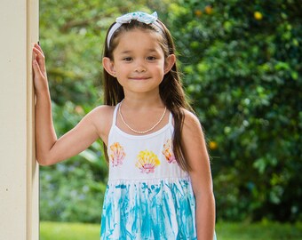Empire Waist Dress Cotton Dress Hand Painted Dress Fits Petite to Plus Size Hawaii Kauai Dress Fit and Flare Dress