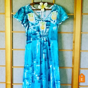 Empire Waist Dress Light Cotton Dress Hand Painted Dress XS-2X Hawaii Kauai Dress Fit and Flare Dress pineapple lei