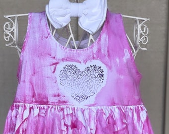Girls Empire Waist Dress fits baby - youth Cotton Empire Waist Dress Hand Painted Dress Kauai Hawaii Dress 6 mo - youth 12
