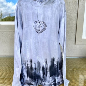 New thermal hoodie XS-3X Hand Painted Hoodie Cotton Rib Hoodie Ombre Hoodie Kauai Hawaii Hoodie Woman's Hoodie gray black ombre om