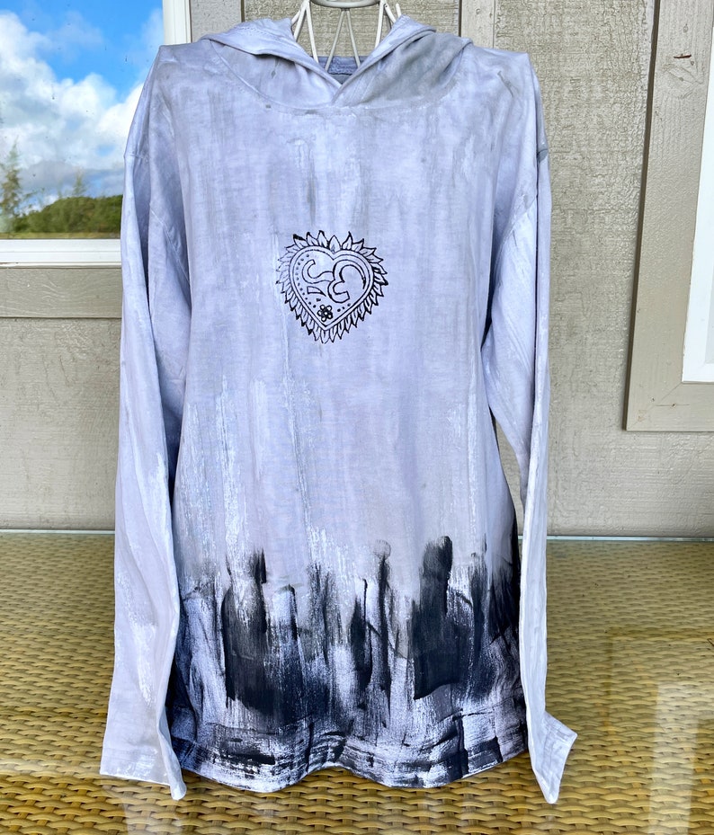 New thermal hoodie XS-3X Hand Painted Hoodie Cotton Rib Hoodie Ombre Hoodie Kauai Hawaii Hoodie Woman's Hoodie gray black ombre om