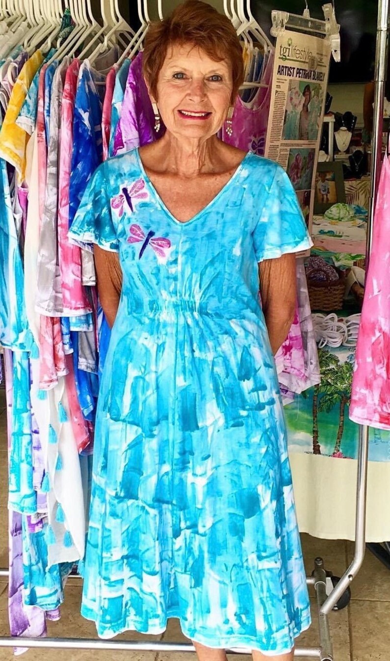 Empire Waist Dress Light Cotton Dress Hand Painted Dress XS-2X Hawaii Kauai Dress Fit and Flare Dress image 2