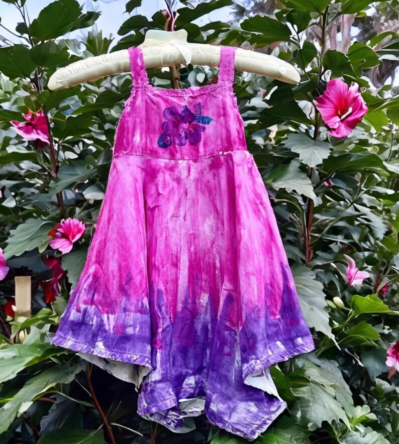 Girls Twirl Dress 2T-8 Ombre Dress Kauai Hawaii Hand Painted Dress Cotton Dress Birthday Dress Valentines Day hibiscus dream pink