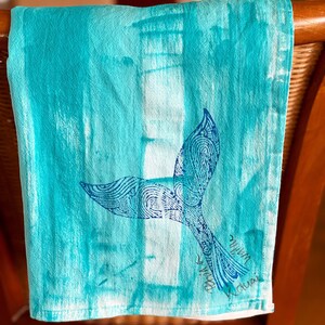 Hawaii Hand Painted Towels Best Selling Gift Kauai made gift Hawaii Decor Cotton Towels Flour Sack Towels Mothers Day whale tail on aqua