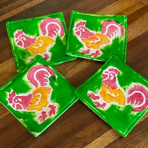 Top Hawaii gift Hand painted Coasters Hawaii home decor Fabric coasters Kauai Hawaii decor house warming wedding gift rooster