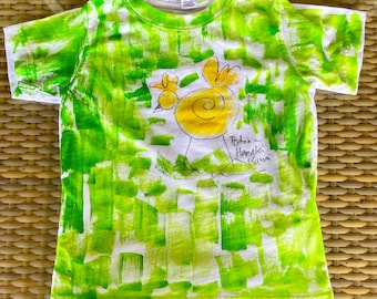 Kauai Chicken rooster t shirt for kids,  hand painted unisex cotton shirt
