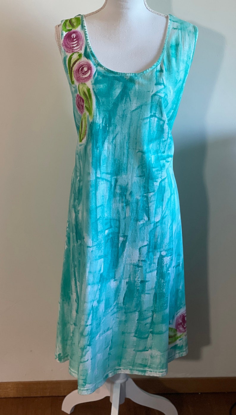 Super sale 30% off ready to ship XL 3X Sale Dress Hand Painted Dress Cotton A line Cover Up Plus Size Dress Hawaii Beach Dress 3X - draped rose