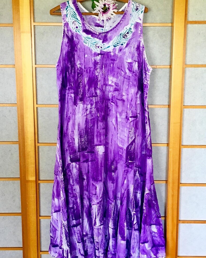 Midi Dress Cotton Gauze Dress Hand Painted Dress Cotton Etsy