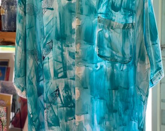 OOAK Unisex Aloha Shirt Size L  Hawaiian Shirt Aloha Shirt Rayon Shirt Aloha Shirt Hand painted Shirt  Kauai Hawaii Ombre Shirt