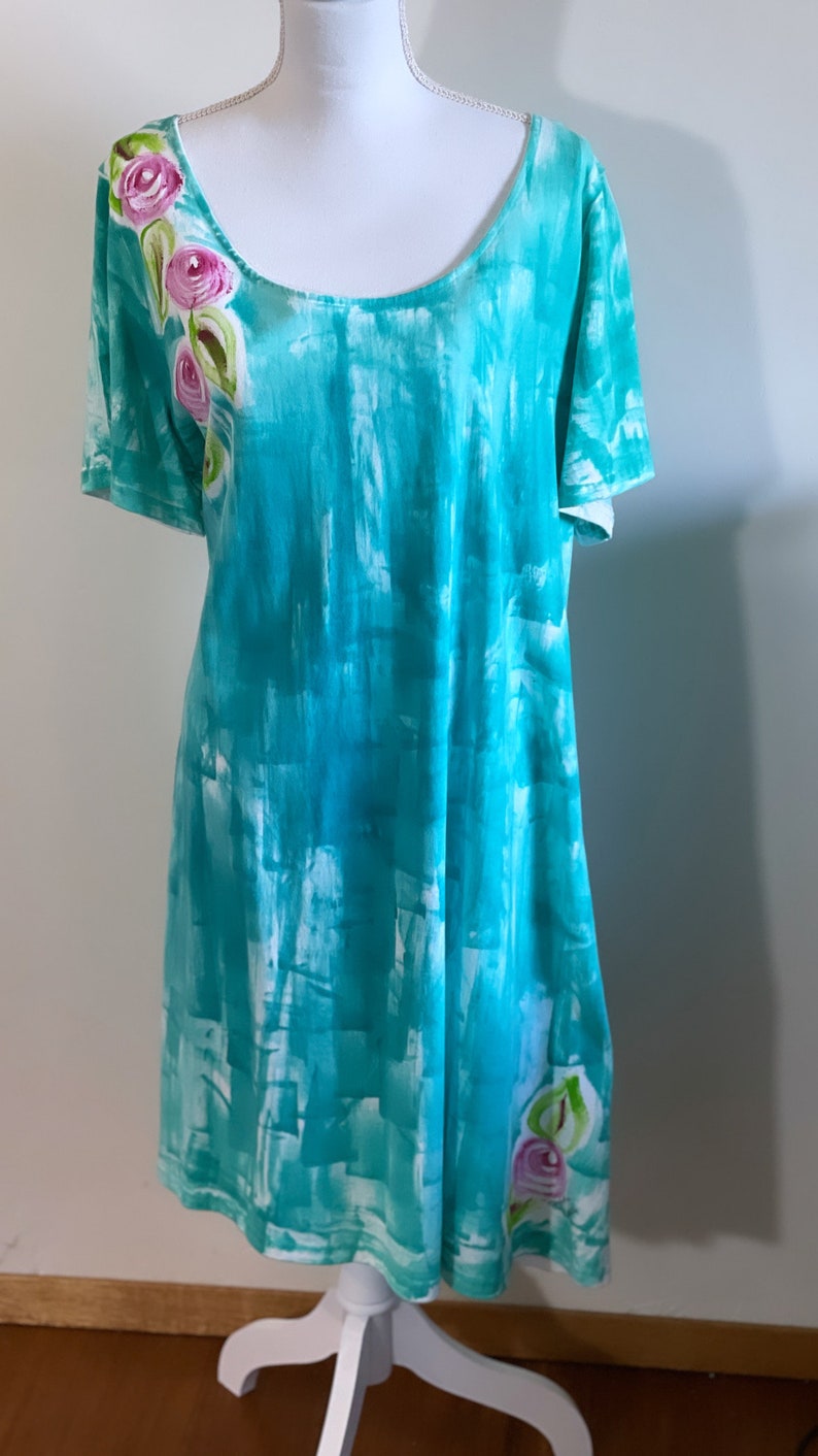 Super sale 30% off ready to ship XL 3X Sale Dress Hand Painted Dress Cotton A line Cover Up Plus Size Dress Hawaii Beach Dress 3X - draped roses