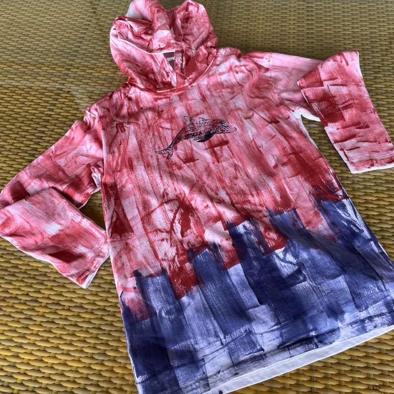 Hand Painted Childrens Hoodie Cotton Hoodie Ombre Hoodie Kauai Hawaii Hoodie Kids Hoodie Toddler Hoodie 2T-14/16 Unisex Kids Hoodie brick/navy dolphin