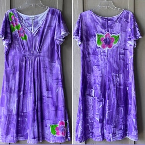 Empire Waist Dress Light Cotton Dress Hand Painted Dress XS-2X Hawaii Kauai Dress Fit and Flare Dress draped plumeria