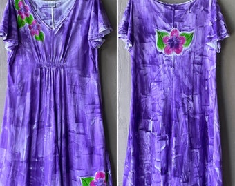 Empire Waist Dress Light Cotton Dress Hand Painted Dress XS-2X Hawaii Kauai Dress Fit and Flare Dress