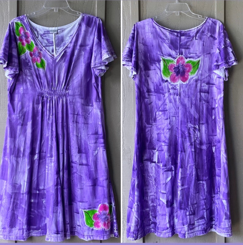 Empire Waist Dress Light Cotton Dress Hand Painted Dress XS-2X Hawaii Kauai Dress Fit and Flare Dress draped plumeria