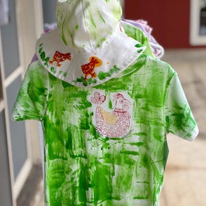 T-shirt met Kauai-kip en haanmotief voor kinderen, handbeschilderd unisex katoenen shirt afbeelding 4