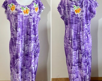 Cotton Lounge Dress S-3X  Pocket Dress Midi Dress Hand Painted Dress Kauai Hawaii Dress Cozy Dress Over Sized Dress