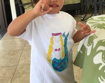 Kauai Kids Mermaid T shirt Hand Painted Kauai shirt baby shower gift first birthday Hawaii shirt mermaid baby gift 6 mos-6/8