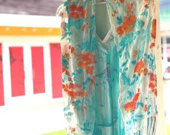 Luxurious Silk Velvet Scarf with Fringe/ One Size, Hand Painted/ Kaua'i, Hawaii/ Trendy gift
