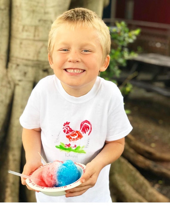 Kauai Chicken rooster t shirt for kids,  hand painted unisex cotton shirt
