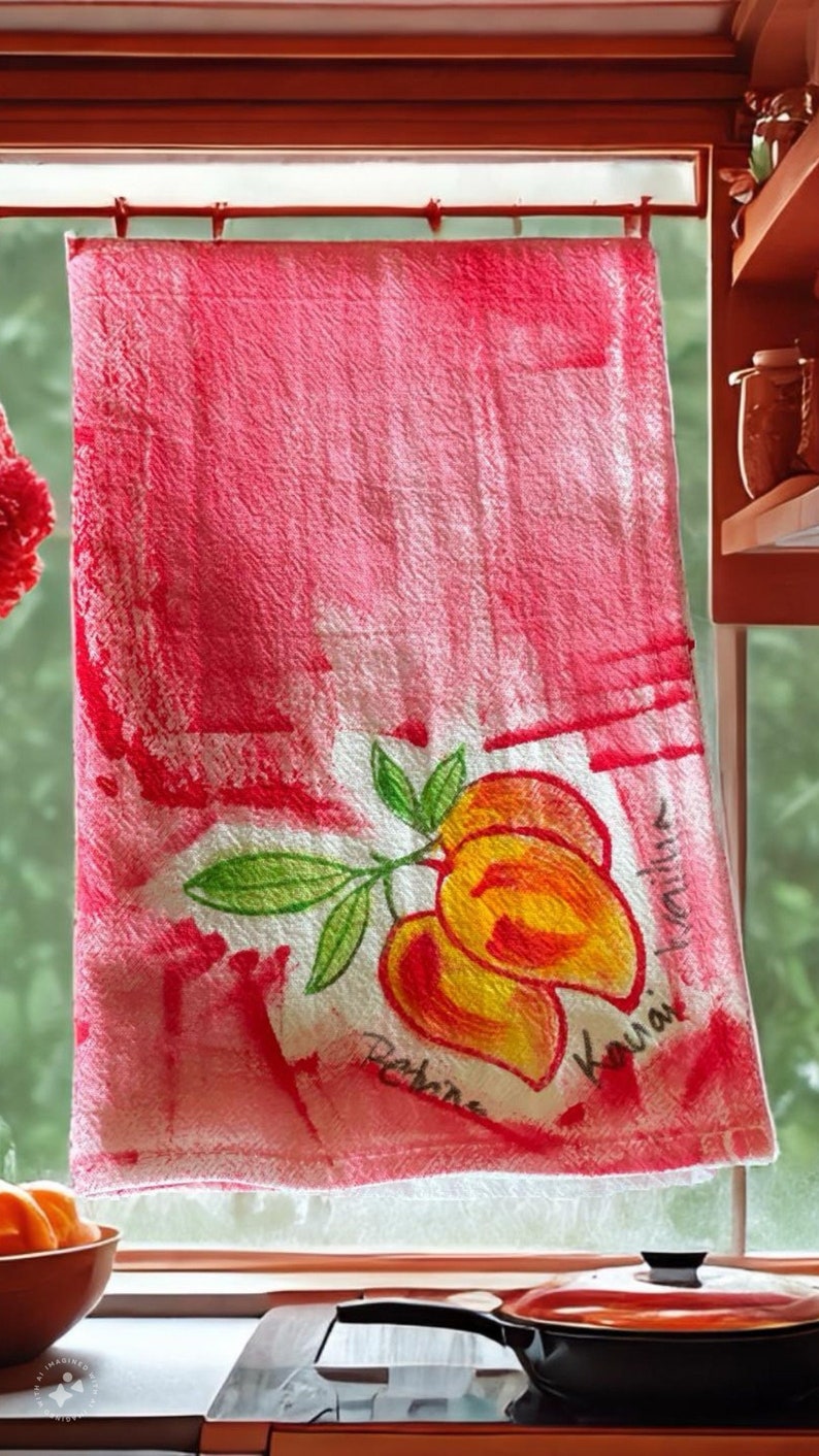 Hawaii Hand Painted Towels Best Selling Gift Kauai made gift Hawaii Decor Cotton Towels Flour Sack Towels Mothers Day mango - red