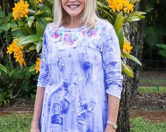 Kauai Hand Painted Long Sleeve Hawaiian Shirt S-3X Tunic Long Sleeve Cotton Tunic Light Cotton Top