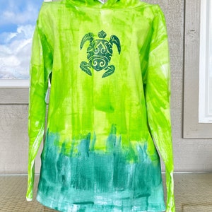 Hand Painted Childrens Hoodie Cotton Hoodie Ombre Hoodie Kauai Hawaii Hoodie Kids Hoodie Toddler Hoodie 2T-14/16 Unisex Kids Hoodie green ombre honu