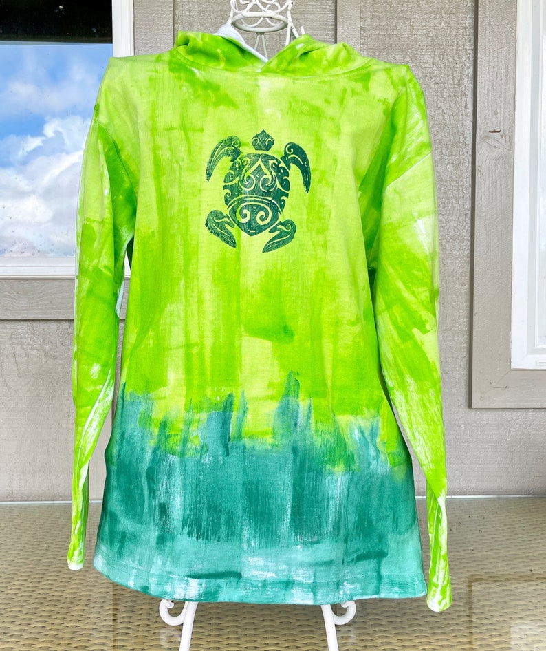 Hand Painted Childrens Hoodie Cotton Hoodie Ombre Hoodie Kauai Hawaii Hoodie Kids Hoodie Toddler Hoodie 2T-14/16 Unisex Kids Hoodie green ombre honu