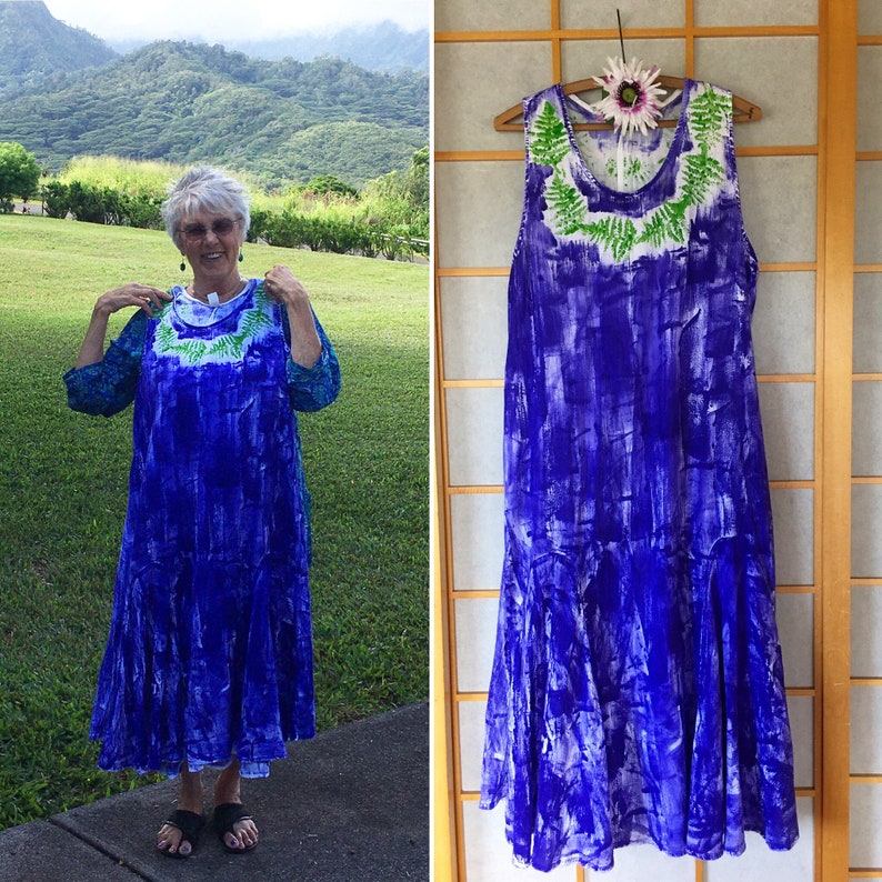 Midi Dress Cotton Gauze Dress Hand Painted Dress Cotton Etsy