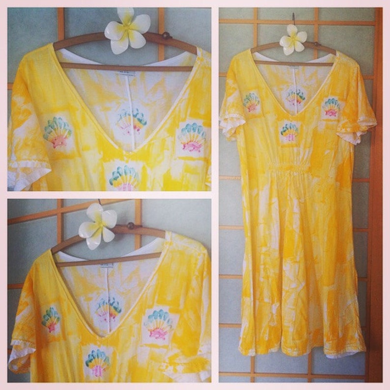 Empire Waist Dress Light Cotton Dress Hand Painted Dress XS-2X Hawaii Kauai Dress Fit and Flare Dress sunrise shells