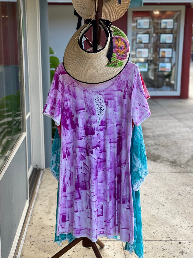 Super sale 30% off ready to ship XL 3X Sale Dress Hand Painted Dress Cotton A line Cover Up Plus Size Dress Hawaii Beach Dress image 1