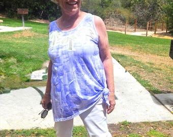 Hand painted light cotton tunic tank or short sleeves boho A line top