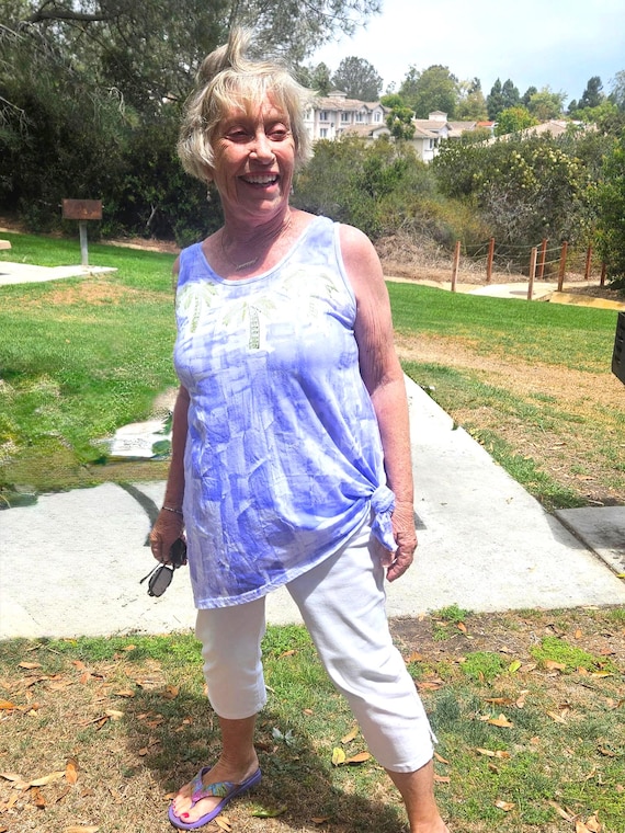 Hand painted light cotton tunic tank or short sleeves boho A line top