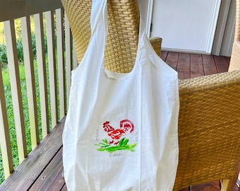 Bolso de mano Kauai pintado a mano: bolso ligero de algodón para el mercado agrícola.
