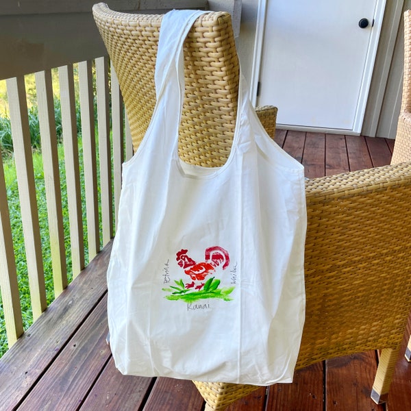 Hawaii gift Tote Bag Kauai Farmers Market Cotton Shopping Bag Hand Painted Bag Kauai Gift Beach Bag