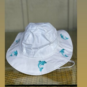 Childs Sun Hat Baby Beach Hat Toddler hat Kauai Hawaii Beach Hat Hand Painted Hat dolphins