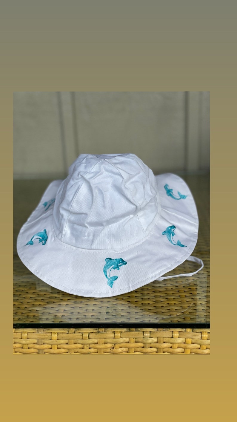 Childs Sun Hat Baby Beach Hat Toddler hat Kauai Hawaii Beach Hat Hand Painted Hat dolphins