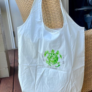 Hawaii gift Tote Bag Kauai Farmers Market Cotton Shopping Bag Hand Painted Bag Kauai Gift Beach Bag green honu