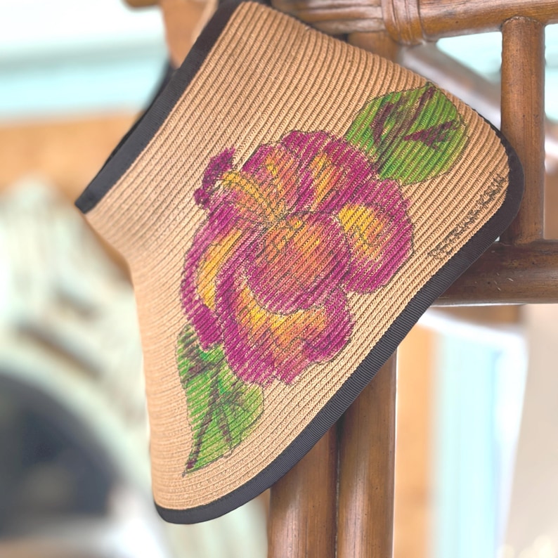 purple hibiscus on roll up adjustable visor