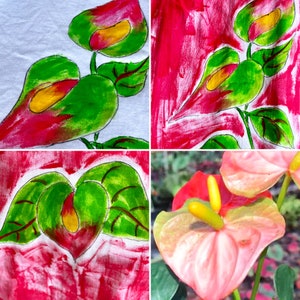 Cotton A line dress Hand Painted Clothing Woman Dress Cotton Cover Up S-3X Floral Dress Kauai Hawaii Dress Red w/ anthurium