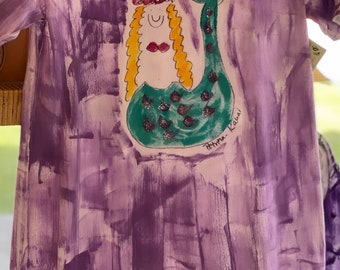 Sale dress Size 12 Mermaid Dress Purple Mermaid Dress Kauai Hawaii Mermaid Dress Hand painted big girls dress