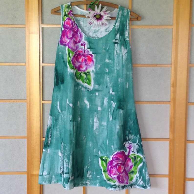 Cotton A line dress Hand Painted Clothing Woman Dress Cotton Cover Up S-3X Floral Dress Kauai Hawaii Dress image 9