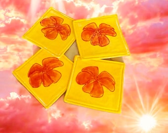 Hand painted absorbent fabric coasters from Kaua&#39;i Hawaii
