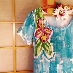 Cotton A line dress Hand Painted Clothing Woman Dress Cotton Cover Up S-3X Floral Dress Kauai Hawaii Dress image 5