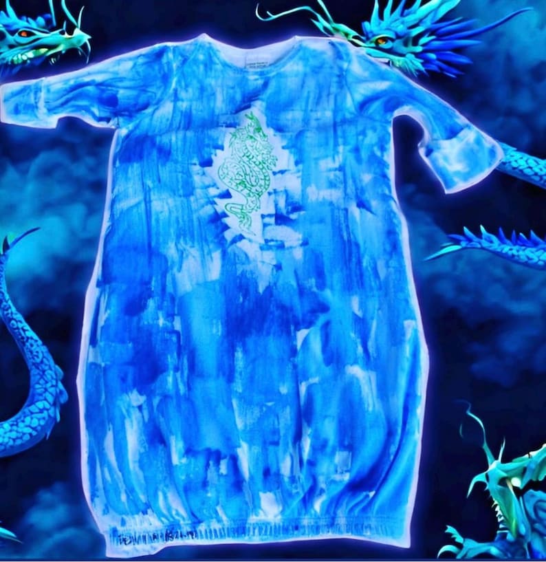 Baby sleep sack with dragon in blue