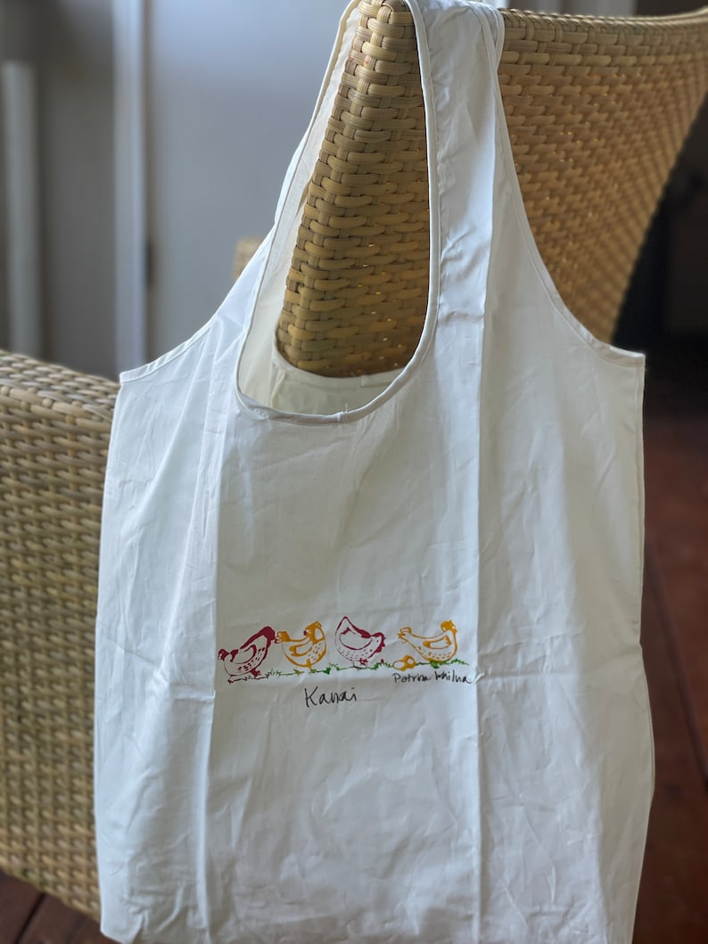 Hawaii gift Tote Bag Kauai Farmers Market Cotton Shopping Bag Hand Painted Bag Kauai Gift Beach Bag chickens