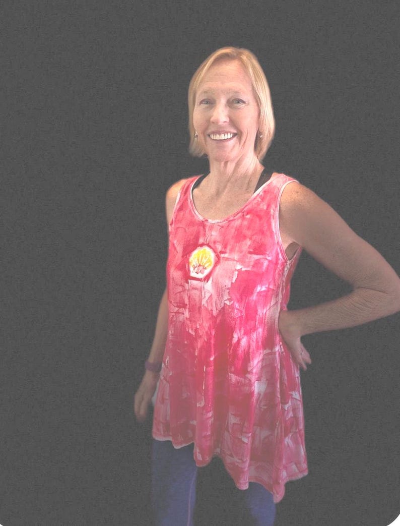 red tunic with sunrise shell
