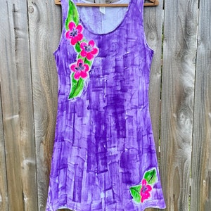 Cotton A line dress Hand Painted Clothing Woman Dress Cotton Cover Up S-3X Floral Dress Kauai Hawaii Dress image 7