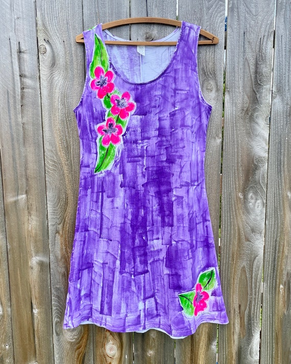 Cotton A line dress Floral Dress hand painted from Kauai Hawaii, S-3X