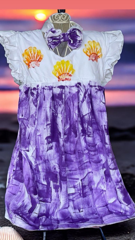 Hand-Painted Hawaiian Girls Dress cotton ruffle sleeve Kauai Made
