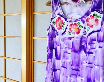 Cotton A line Dress Hawaii Dress Hand Painted Dress Beach Cover Up S-3X Tank or Short Sleeve Kauai Hawaii Hand Painted